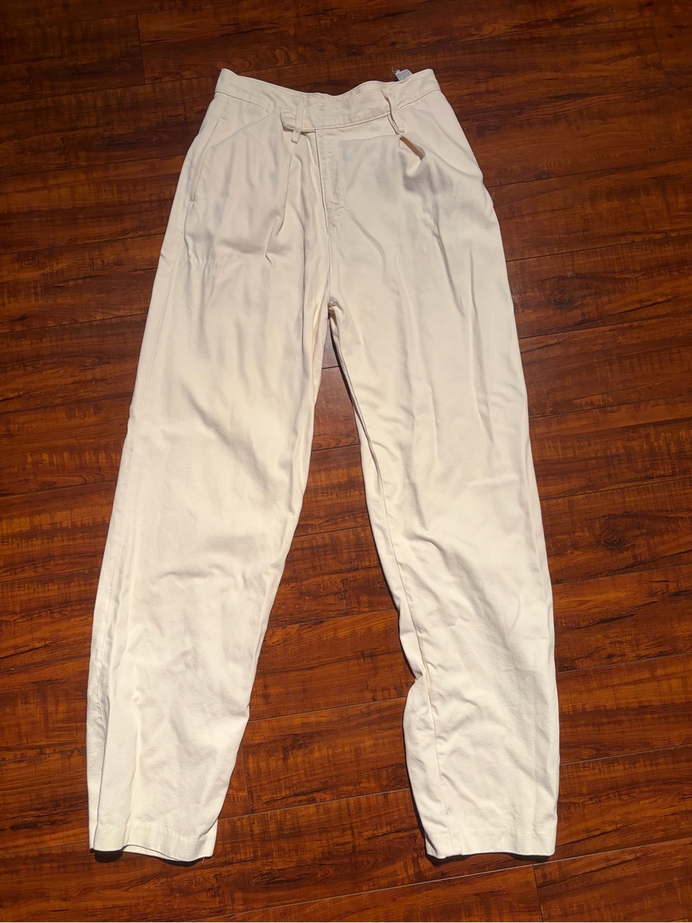 Zara Off-White Trousers with Crossover Waist | Size 6